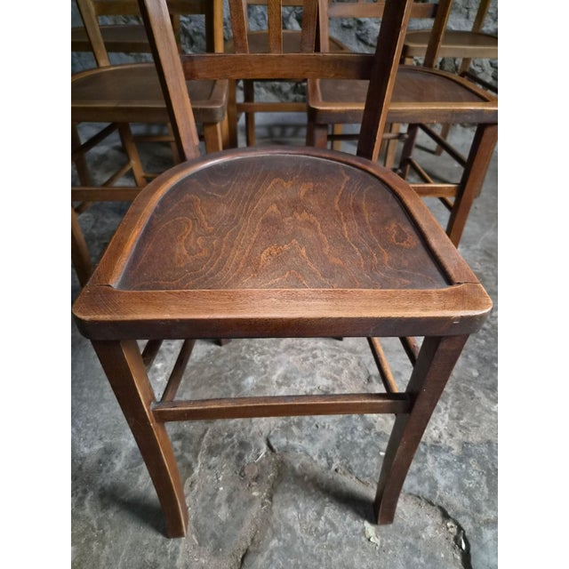 Vintage French Beech Wood Bistro Chairs, 1950s, Set of 6 For Sale - Image 14 of 18