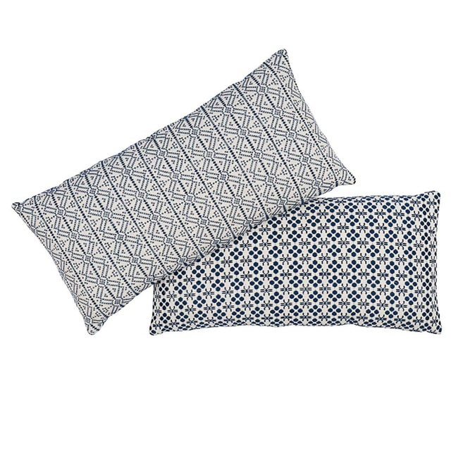 Art Deco Schumacher X A Rum Fellow Poxte + Lempa 24" Lumbar Pillow in Indigo For Sale - Image 3 of 5
