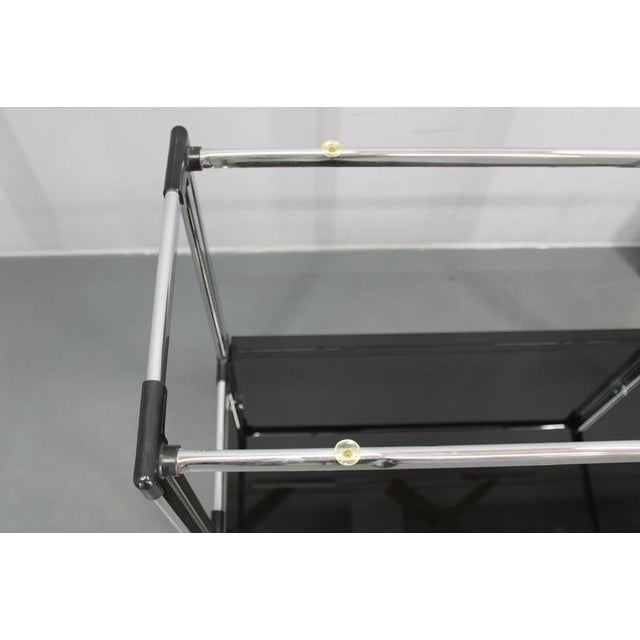 Italian Chrome and Smoked Glass Serving Table on Casters, 1970s For Sale - Image 14 of 16