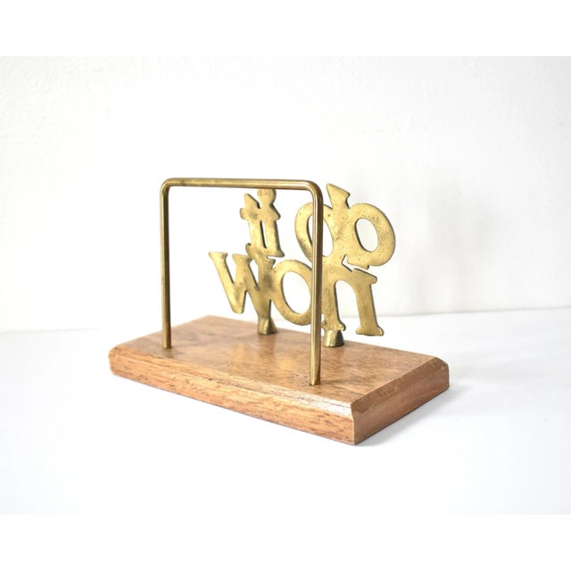 Mid-Century Modern Vintage "Do It Now" Brass and Wood Letter Holder For Sale - Image 3 of 4
