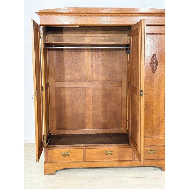 Art Nouveau German Wardrobe in Oak, 1920 For Sale - Image 3 of 13