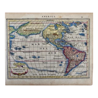 North & South America: A 17th Century Hand-Colored Map by Jansson & Goos, 1628 For Sale