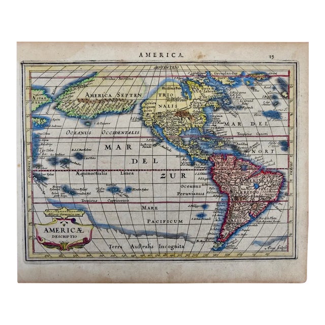 North & South America: A 17th Century Hand-Colored Map by Jansson & Goos, 1628 For Sale