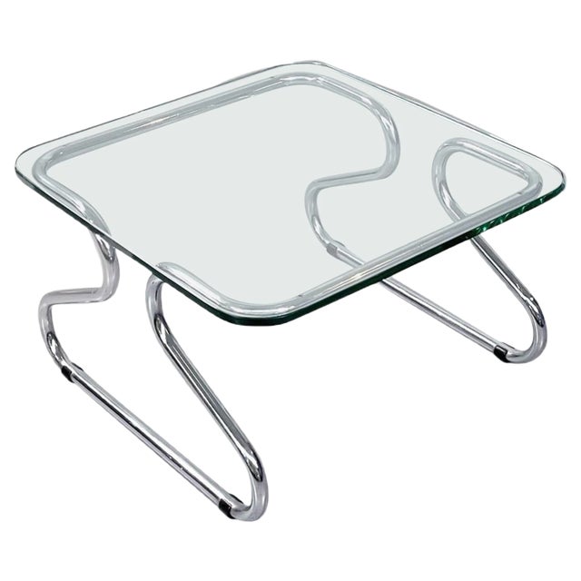 Mid-Century Italian Glass and Steel Coffee Table, 1970s For Sale