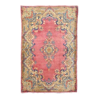 Antique Persian Kerman Wool 4x6 Rose, Blue & Ivory Handmade Area Rug #9902283 For Sale