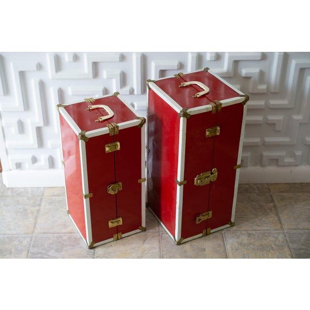 1950s Glossy Red Stacking Trunks - a Pair For Sale - Image 6 of 10