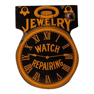 Antique Jewelry and Watch Repair Double-Sided Porcelain Sign For Sale