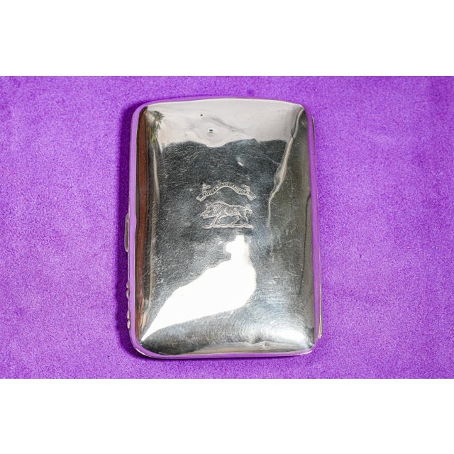 Metal Large Antique Sterling Silver Armorial Coat of Arms Boar Latin Motto Crest Cigar Card Case Holder Wallet Tobacciana For Sale - Image 7 of 17