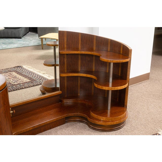Wood Vintage Art Deco Modernist Walnut Wood Vanity With Storage Shelving and Mirror For Sale - Image 7 of 10