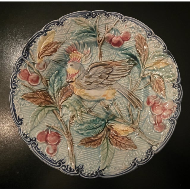 Late 19th Century 19th Century Wasmuel Majolica Bird With Cherries Plate For Sale - Image 5 of 6