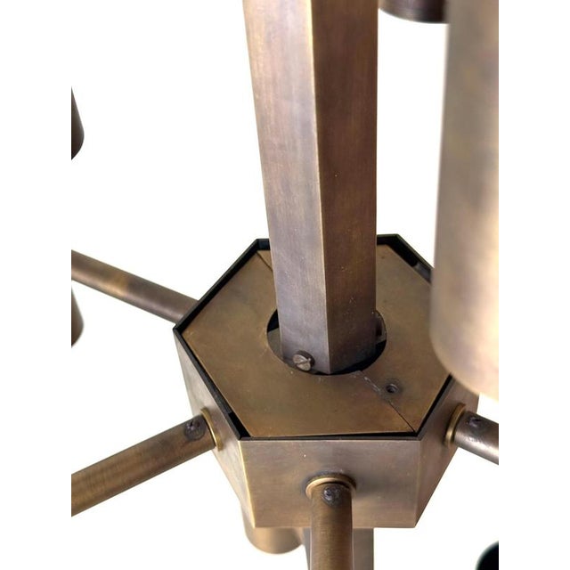 Gold Twelve-Light Brass Chandelier by Gotthold Schönwandt, Germany, 1960s For Sale - Image 8 of 18
