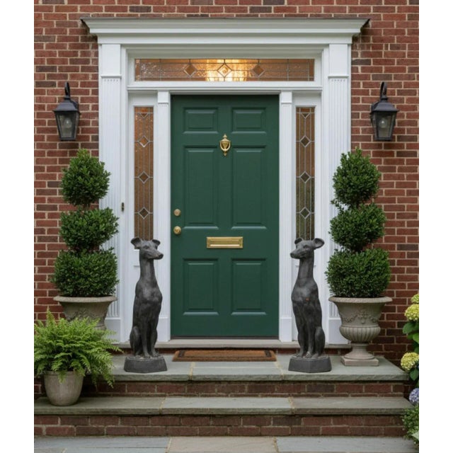 Pair of Large Antique Cast Iron Seated Greyhound Dog Statues For Sale - Image 4 of 4