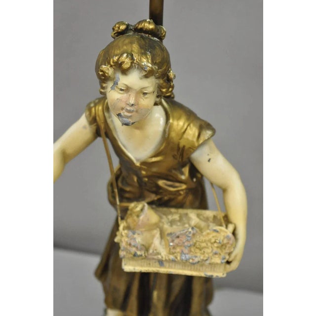Early 20th Century Antique French Victorian Moreau Figural Metal Boy and Girl Table Lamps (B), Pair For Sale - Image 5 of 12