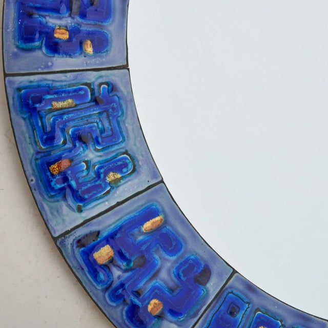 Glass 4/5 Blue Hand-Painted Enamel Mirror by Bodil Eje, Denmark 1960s For Sale - Image 7 of 9