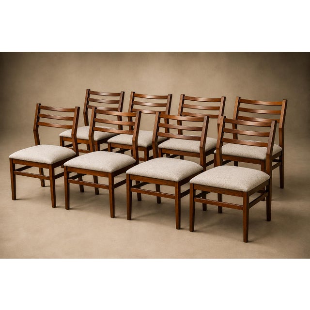 Brazilian Modern Set of Eight Chairs in Caviuna Wood & Linen, Alexandre Rapoport, 1960s For Sale - Image 11 of 16