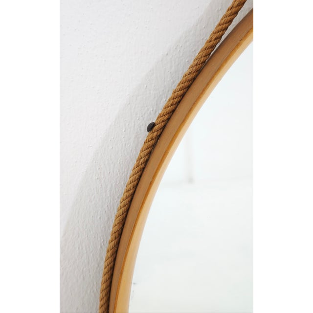 Brown Mid-Century Modern Round Wooden Wall Mirror with Rope, 1950s For Sale - Image 8 of 15