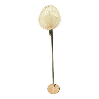Midcentury Italian Palm Fan and Wood Floor Lamp For Sale