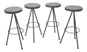 Leather & Metal Bar Stools, 1960s, Set of 4