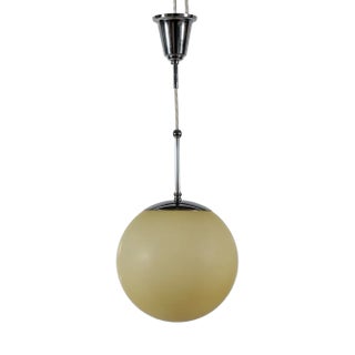 Art Deco Ball-Shaped Pendant in Light Yellow Shade + Chrome, Denmark, 1930s For Sale