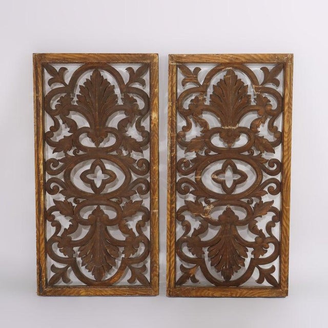 Vintage Carved Wood Architectural Grates Unsigned 20thC Measures - 34.5"H x 17.25"W x 1.5"D These vintage carved wood...