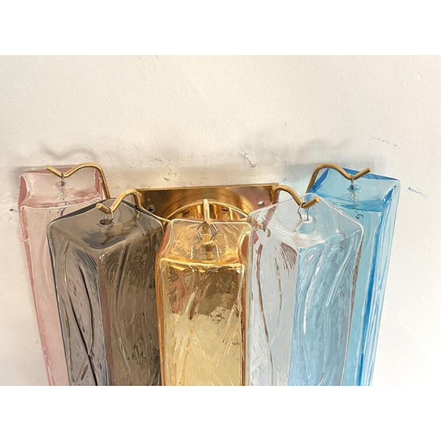 Early 21st Century Multicolored Squares Bark Murano Glass Wall Sconces by Simoeng, Set of 2 For Sale - Image 5 of 9