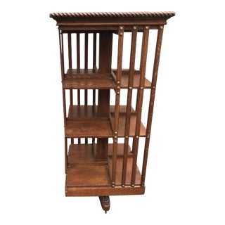 Antique Tiger Oak Revolving Bookcase For Sale