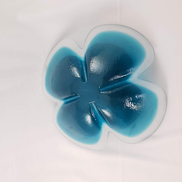 Glass Mats Jonasson Maleras Lucky Four Leaf Clover Full Lead Flower Blue Bowl, Sweden For Sale - Image 7 of 12
