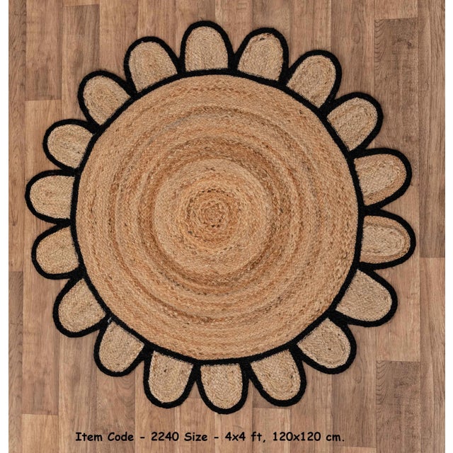 Textile Black Round Jute Scallop Rug - 6'x6' For Sale - Image 7 of 9