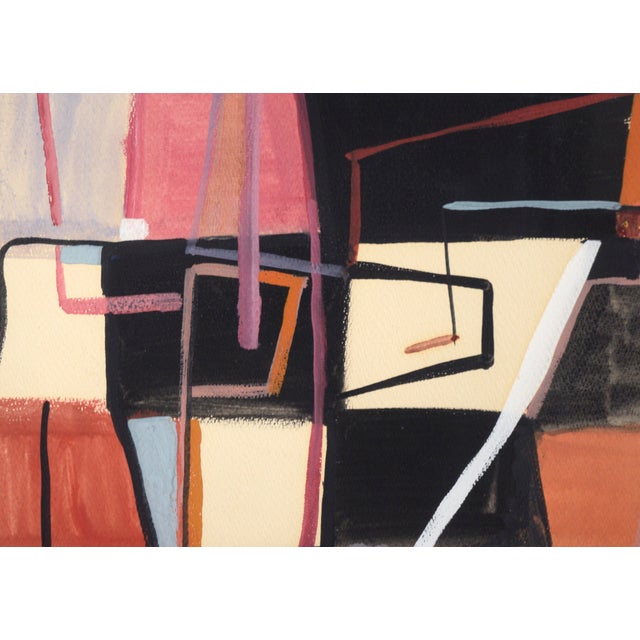 Abstract Geometric Abstract in Blue, Red, Black, and White - Acrylic on Paper by Russell Green For Sale - Image 3 of 8