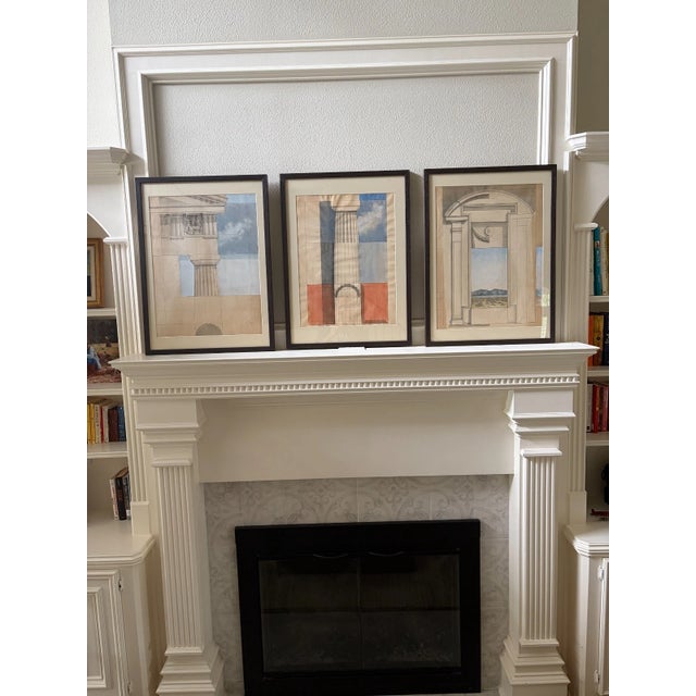 1970s Mid-Century Modern Set of Original Architectural Drawings Attributed Robert Nicolais 3 Framed For Sale - Image 10 of 11