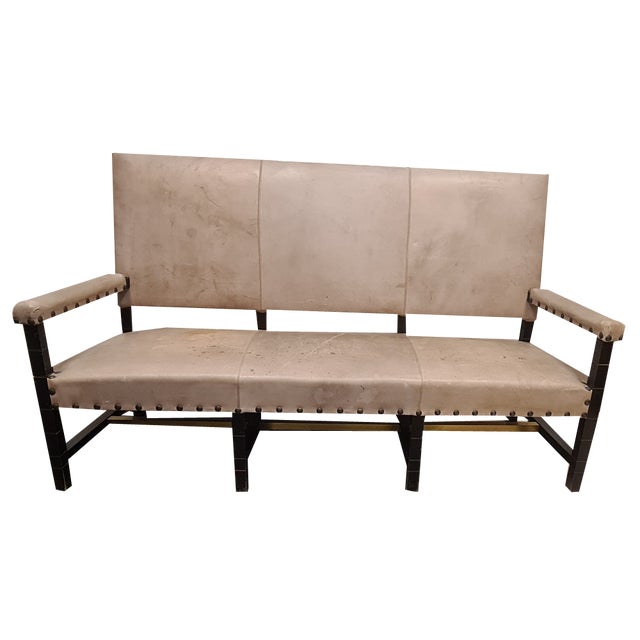 Sofa in Brass Lacquered Wood and Leather For Sale