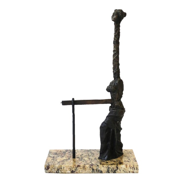 Surrealist Bronze Female Sculpture on Marble Base For Sale