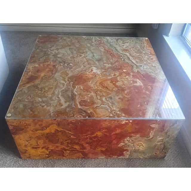 1970s Italian Amber Marble Mid-Century Postmodern Square Coffee Cocktail Table For Sale - Image 13 of 13
