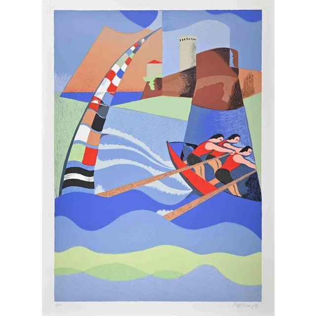 Maritime Palio is an original artwork realized by Osvaldo Peruzzi in 1989. Mixed colored lithograph. Hand-signed by the...