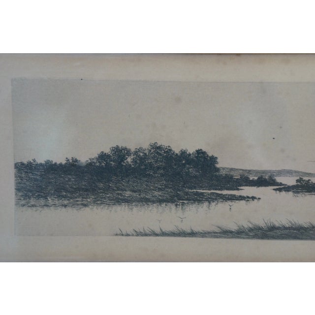 Late 19th Century Antique Henri Le Riche Signed Windmill Riverscape Landscape Etching 26", Framed For Sale - Image 4 of 12