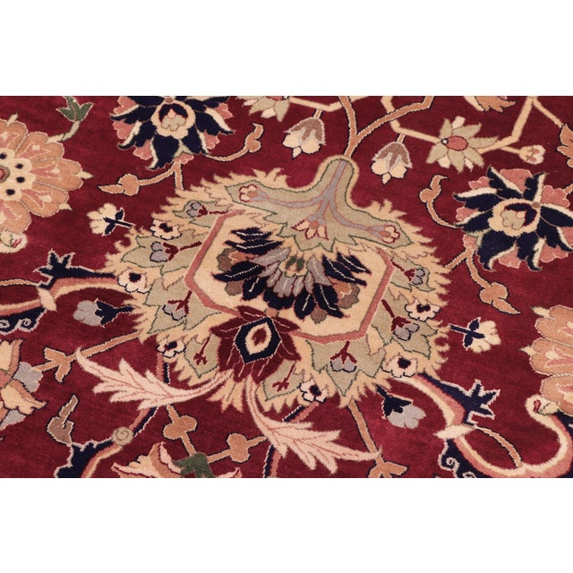 1990s Shabby Chic Kafkaz Pak-Persian Red/Blue Wool Rug - 9'0'' X 11'8'' For Sale - Image 5 of 9