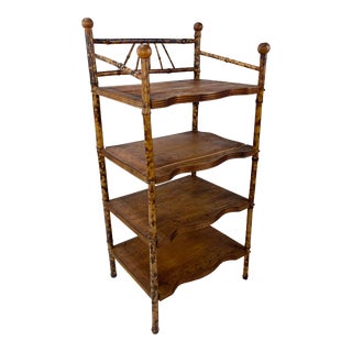 Vintage Four Tier Burnt Bamboo Shelf Unit For Sale