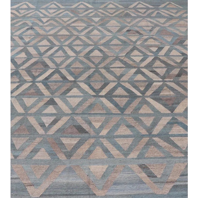 Measures: 9'2 x 11'7. Modern Geometric Design Hand-Woven Kilim Rug by Keivan Woven Arts, 9'2 x 11'7 rug AFG-115, country...