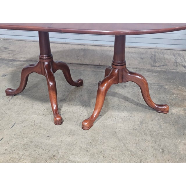1990s Henkel Harris Wild Black Cherry Two Pedestal Dining Table 3 Leaves & Table Pads For Sale In Cleveland - Image 6 of 17
