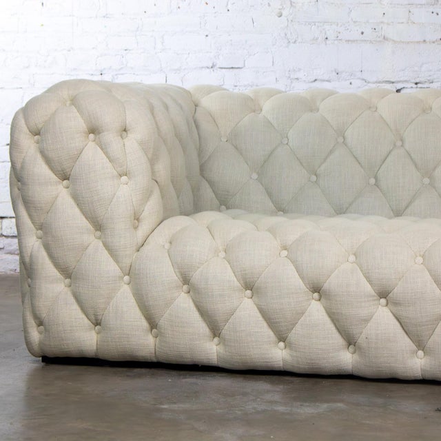 Late 20th to Early 21st Century Modern Chesterfield Style Diamond Tucked Sofa With Beige Twill Fabric Style of Paola Navone For Sale - Image 9 of 18