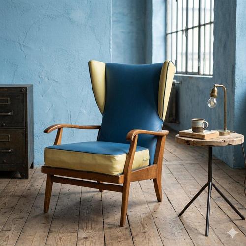 Vintage armchair with wooden frame and original period upholstery to be renovated. Decent condition. This piece is...