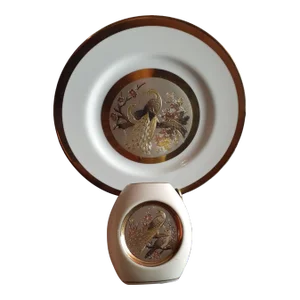 1950s Chokin Art From Japan Plate & Bud Vase -Set of 2