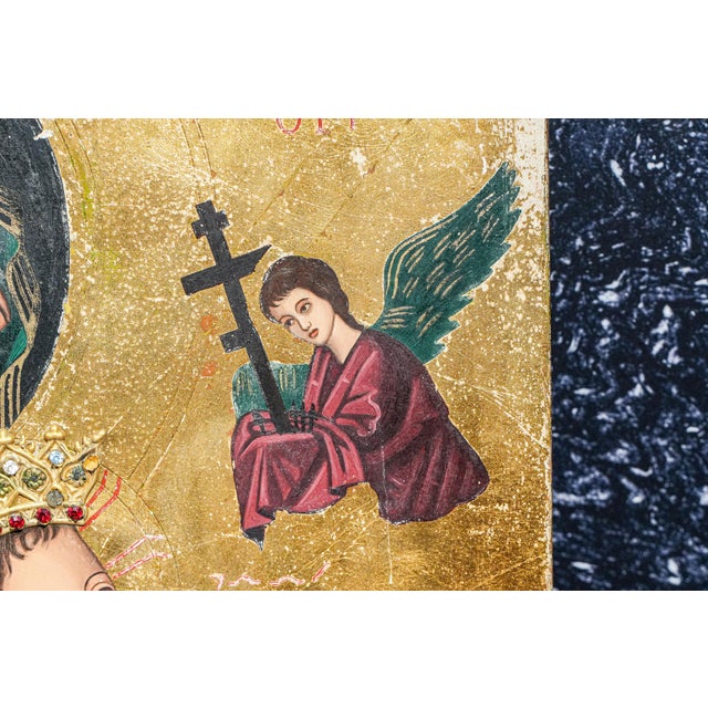 1960s Stunning Large Icon of Our Lady of Perpetual Help Catholic Christianity Painting of Virgin Mary and Baby Jesus For Sale - Image 10 of 15