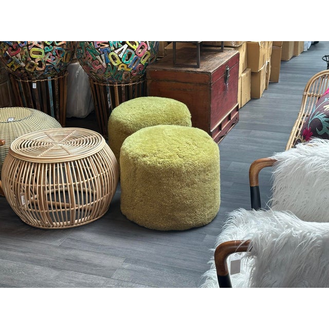 2020s Eclectic Honey Lime Shearling Wool Pouf For Sale - Image 5 of 5