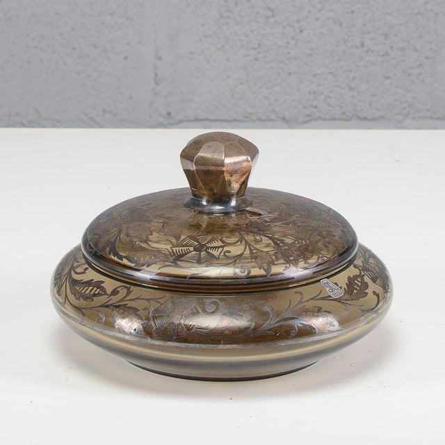 Metal Bowl with Glass Lid and Silver Decorations For Sale - Image 7 of 8