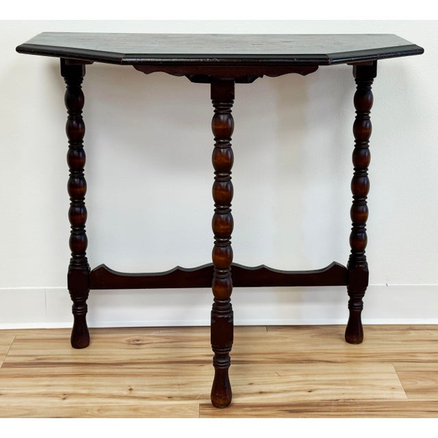 Farmhouse Vintage Bobbin Leg Demilune Table For Sale - Image 3 of 9