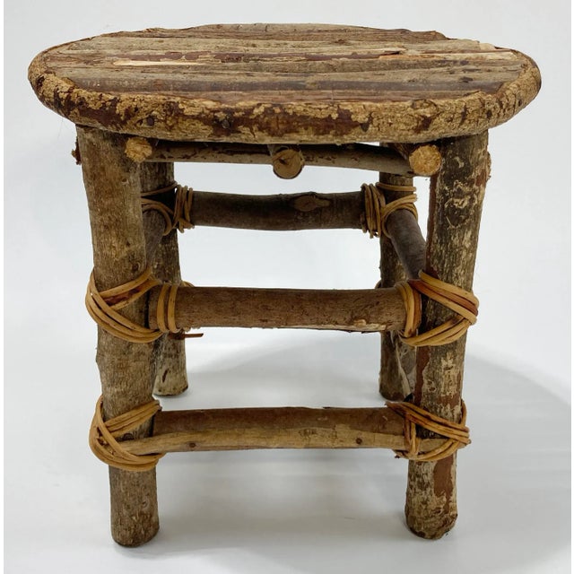 Farmhouse Antique Adirondack Style Natural Twig Stool or Plant Stand For Sale - Image 3 of 10