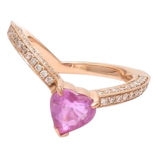 Natural 1.07 cts pink Sapphire & 0.23 cts diamonds ring in 18k gold For Sale