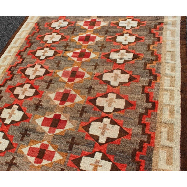 Early 20th Century Antique Navajo Style Blanket With All Over Geometric in Gray, Red, Brown and Ivory For Sale - Image 5 of 11