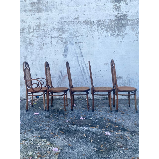 Wood Thonet Atribute Benwood Long Johns' High Back Dining Chairs Set of 5 . For Sale - Image 7 of 12